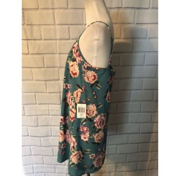 Teeze Me Floral Dress Teal Pink Flowy Boho VNeck - Picture 2 of 6
